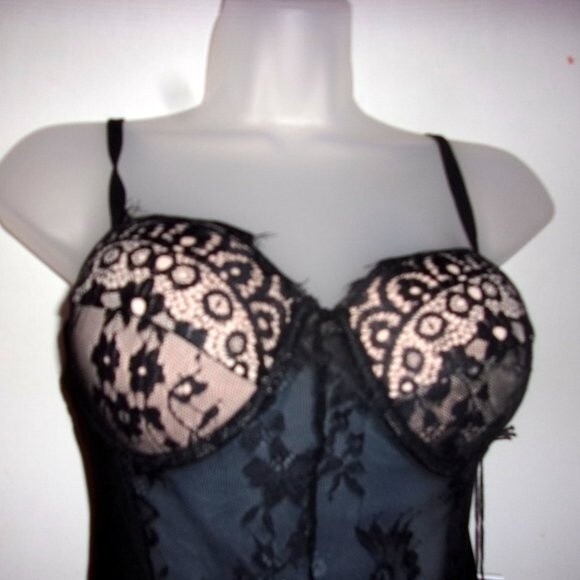 Haute Monde Large Black/Nude Sheer Mesh Teddy NWT - Picture 3 of 7